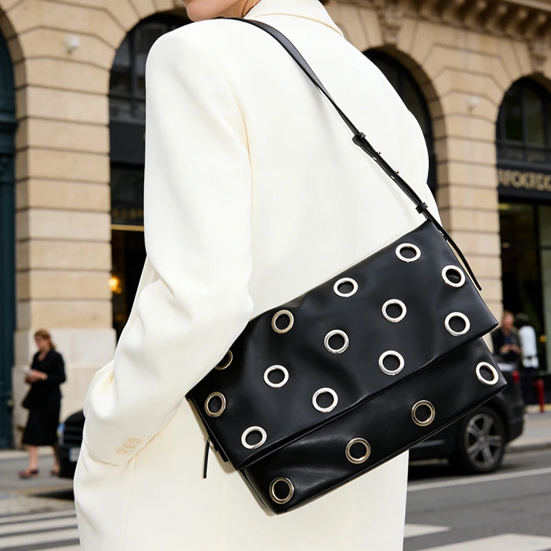 Soft Leather Hollow Out Ladies Crossbody Bag Horizontal Flap Design, Stylish Studded Underarm Bag Large Shoulder Commuter Bag
Soft Leather Hollow Out Ladies Crossbody Bag Horizontal Flap Design, Stylish Studded Underarm Bag Large Shoulder Commuter Bag