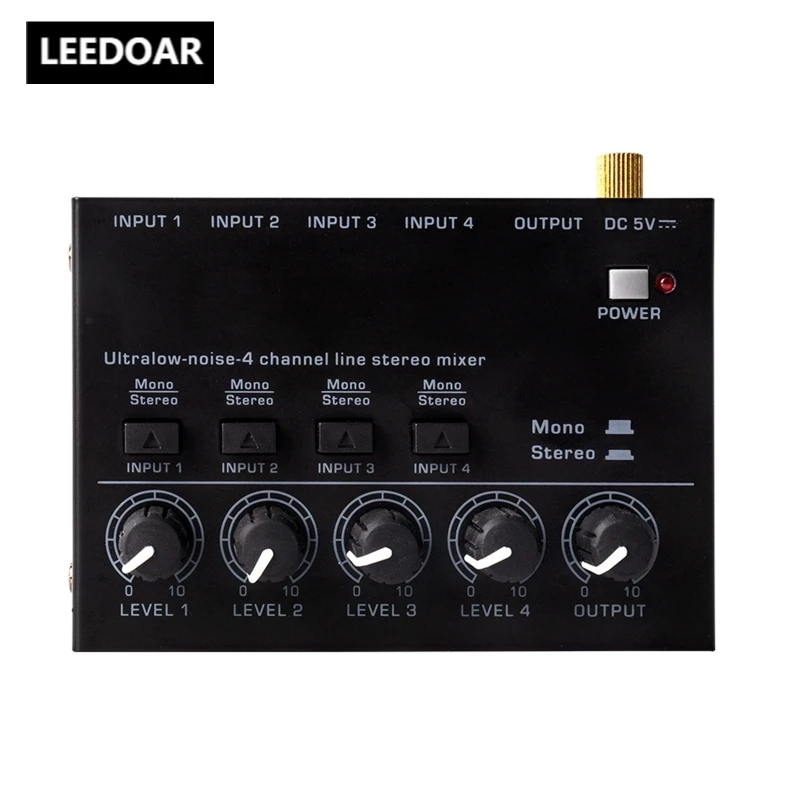 LEEDOAR 4 Channel Audio Mixer Mini Low Noise Sound Mixer Ultra Compact Professional Sound Mixer Audio Mixer Stereo RCA Output
LEEDOAR 4 Channel Audio Mixer Mini Low Noise Sound Mixer Ultra Compact Professional Sound Mixer Audio Mixer Stereo RCA Output