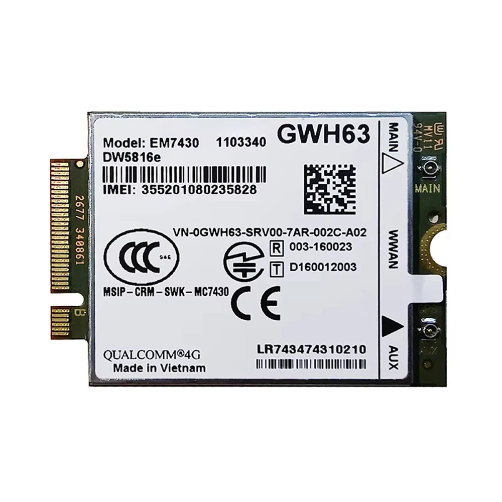 EM7430 DW5816e 4G LTE MDM9230 Cat6 GPS WWAN Module For Latitude 5285 5289 2 in 1 7271 Rugged 7280 7380 7389 7480 E7270 Laptop
EM7430 DW5816e 4G LTE MDM9230 Cat6 GPS WWAN Module For Latitude 5285 5289 2 in 1 7271 Rugged 7280 7380 7389 7480 E7270 Laptop
