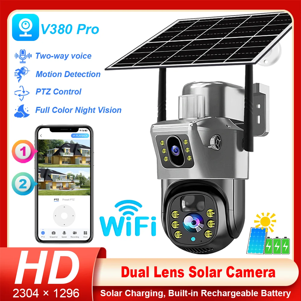 Solar Security Camera Outdoor Dual Lens WiFi Wireless Waterproof Night Vision Motion Detection Two-Way Audio Surveillance CCTV
Solar Security Camera Outdoor Dual Lens WiFi Wireless Waterproof Night Vision Motion Detection Two-Way Audio Surveillance CCTV