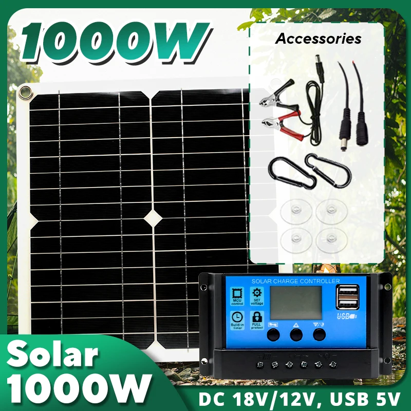 1000W Solar Panel 12V Solar Cell 10A-100A Controller Solar Plate Kit For Phone RV Car Caravan Home Camping Outdoor Battery
1000W Solar Panel 12V Solar Cell 10A-100A Controller Solar Plate Kit For Phone RV Car Caravan Home Camping Outdoor Battery