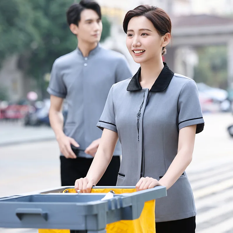 Summer short-sleeved cleaning work uniforms for hotel stafftBreathable workwear for cafeteria and guest room cleaning staff
Summer short-sleeved cleaning work uniforms for hotel stafftBreathable workwear for cafeteria and guest room cleaning staff
