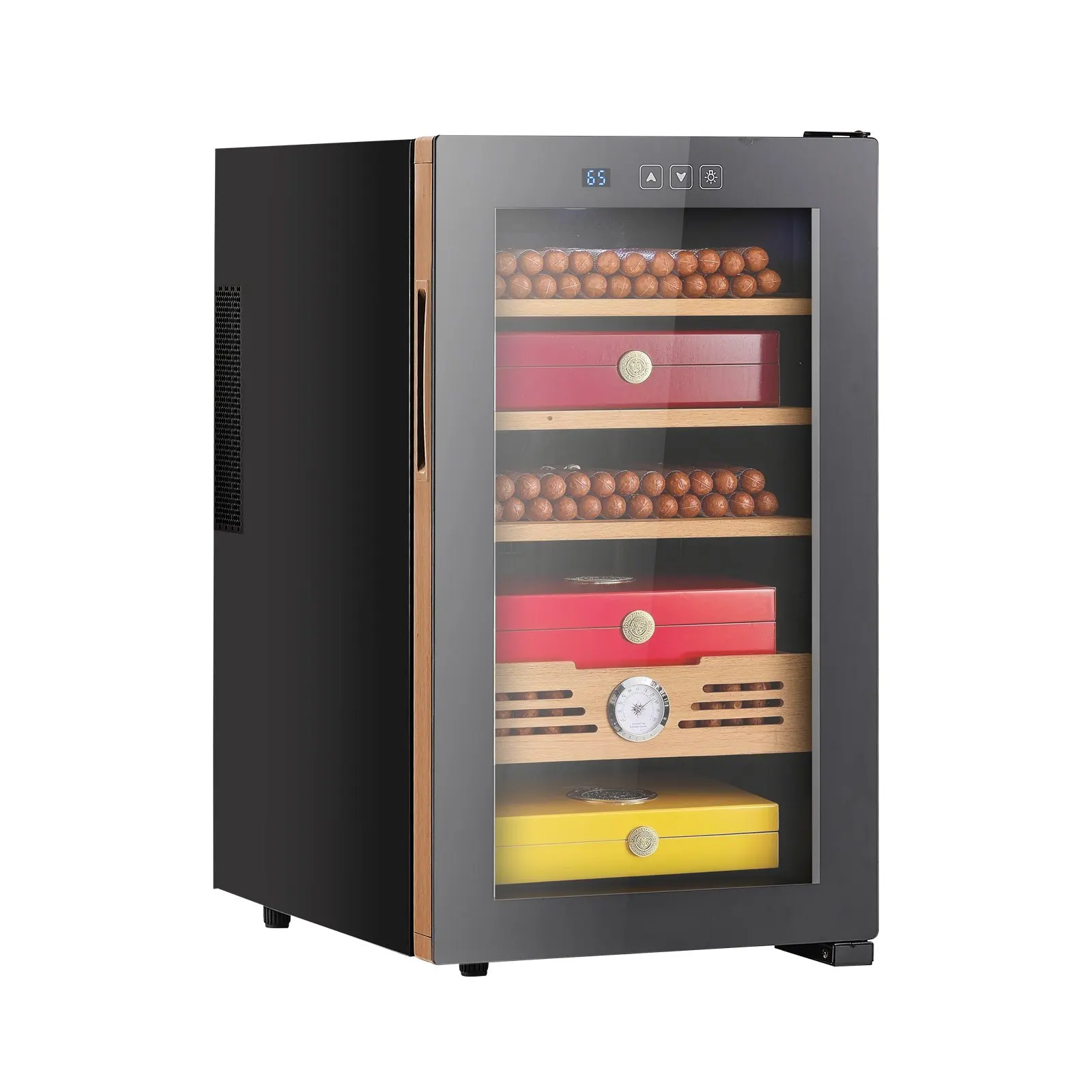 Electric Humidor, 48L, 350 Counts Electric Cigar Humidor Cabinet With Cooling Temperature Control, Spanish Cedar Wood Shelves & Drawers, Mechanical Hygrometer, 4 Layers, Cooler For Household
Electric Humidor, 48L, 350 Counts Electric Cigar Humidor Cabinet With Cooling Temperature Control, Spanish Cedar Wood Shelves & Drawers, Mechanical Hygrometer, 4 Layers, Cooler For Household