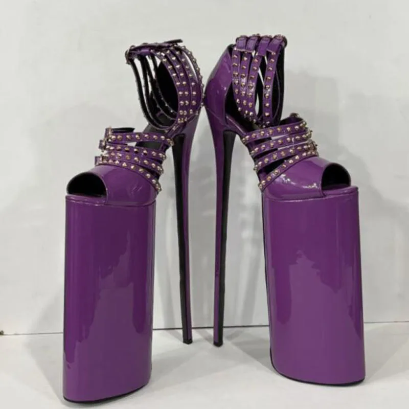 Purple Patent Leather Rivet Peep Toe Platform 30 CM Stiletto Heels Sandals Cover Heel Thick Sole Hollow High Heel Sandals Women
Purple Patent Leather Rivet Peep Toe Platform 30 CM Stiletto Heels Sandals Cover Heel Thick Sole Hollow High Heel Sandals Women