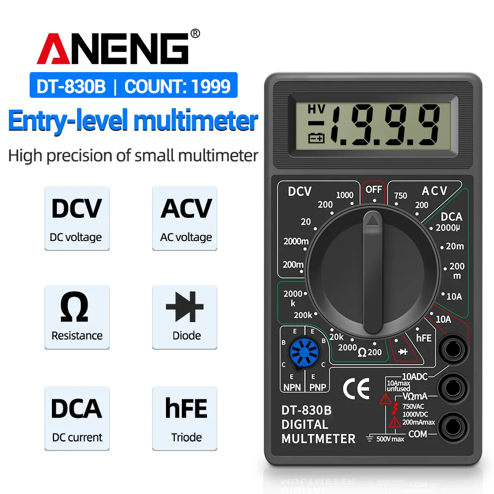 Digital Multimeter Handheld Tester ANENG Professional AC DC voltage Electrical Voltmeter Ammeter Ohm Resistance HFE Test tools
Digital Multimeter Handheld Tester ANENG Professional AC DC voltage Electrical Voltmeter Ammeter Ohm Resistance HFE Test tools