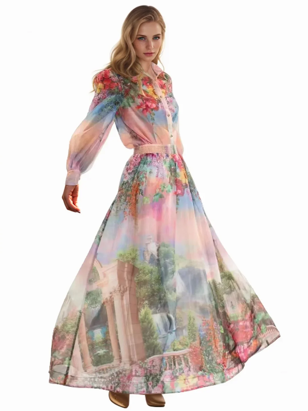 SEQINYY Elegant Suit Summer Spring New Fashion Design Women Runway Shirt + A-Line Skirt Vintage Pink Flower Print Casual l
SEQINYY Elegant Suit Summer Spring New Fashion Design Women Runway Shirt + A-Line Skirt Vintage Pink Flower Print Casual l