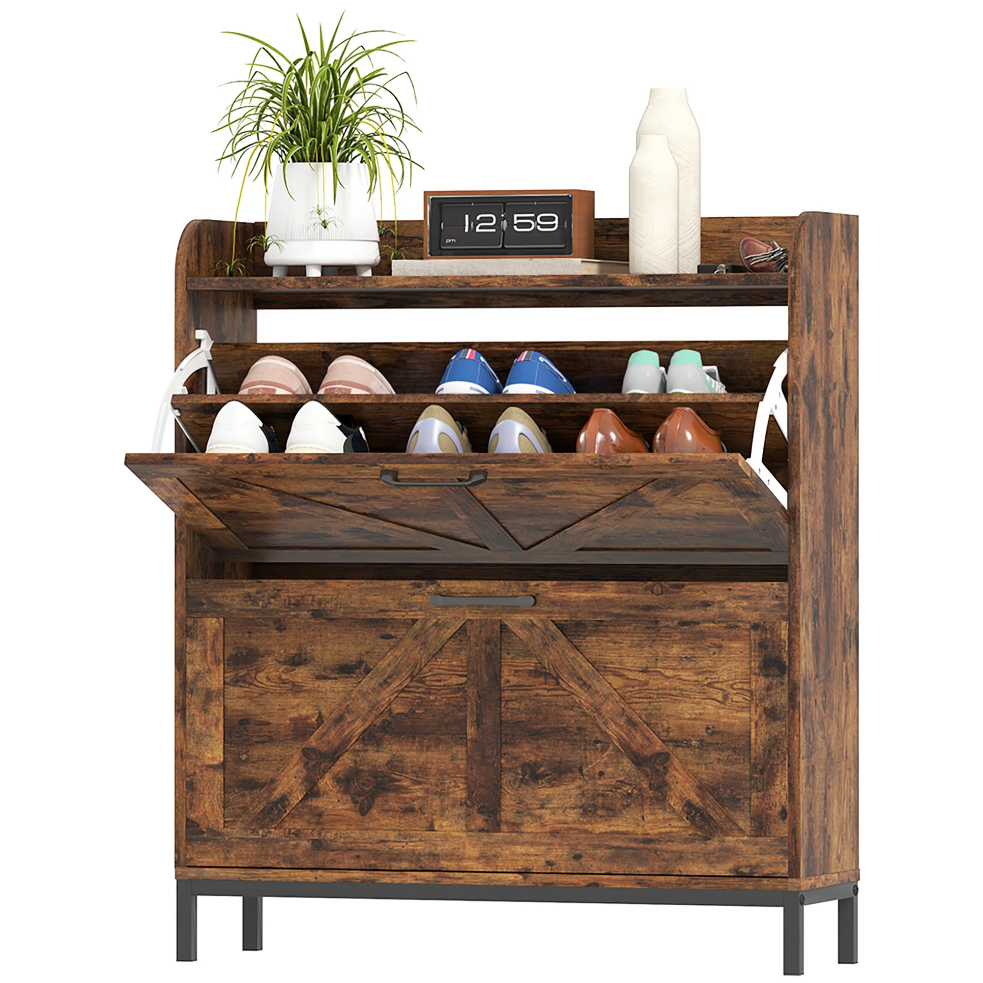 Shoe Cabinet Organizer with 2 Flip Drawers, Legs, Narrow Shoe Storage Cabinet for Entryway, Hallway, Rustic Brown
Shoe Cabinet Organizer with 2 Flip Drawers, Legs, Narrow Shoe Storage Cabinet for Entryway, Hallway, Rustic Brown