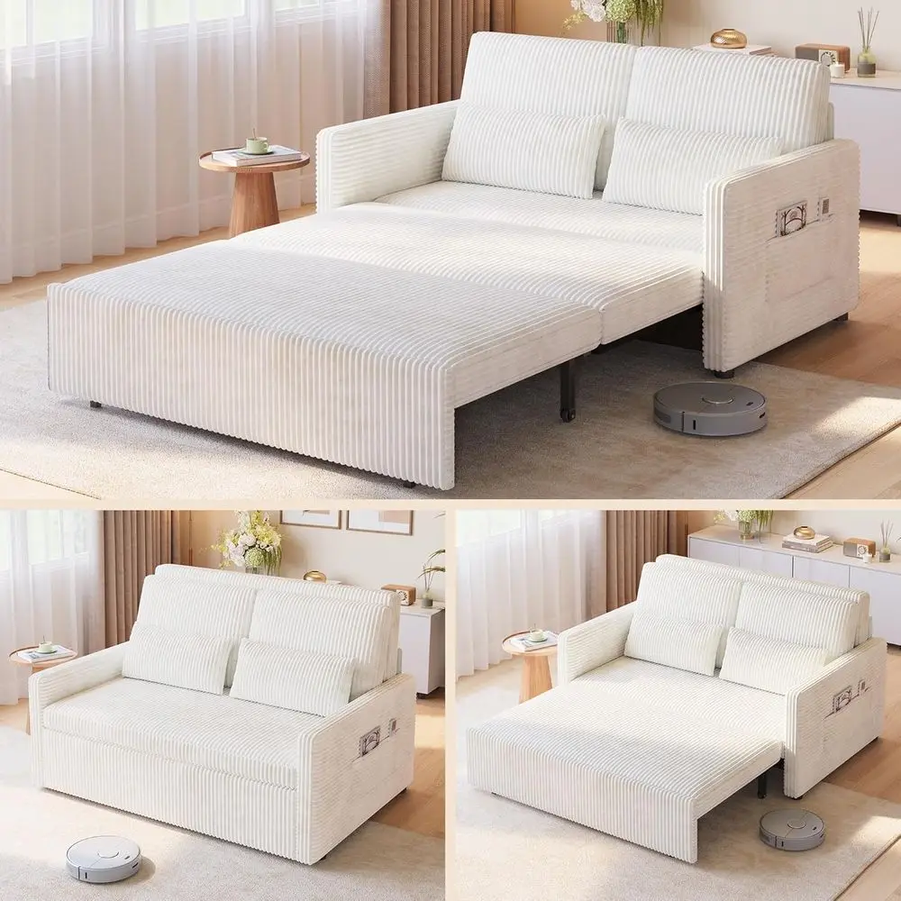 3-in-1 Convertible Loveseat Sleeper Sofa Bed, 77.2 Length, Corduroy Fabric, 8.7 Ground Clearance, Beige for Small Spaces
3-in-1 Convertible Loveseat Sleeper Sofa Bed, 77.2 Length, Corduroy Fabric, 8.7 Ground Clearance, Beige for Small Spaces