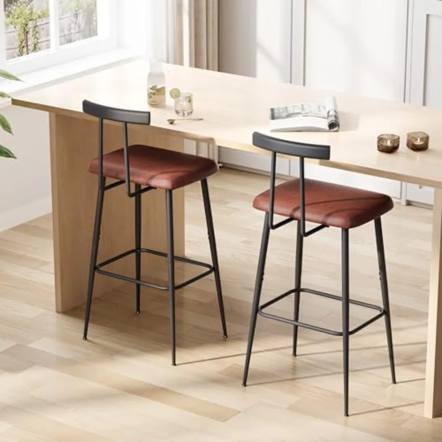 Bar Stools set of 2, Tall Bar Stools with Backrest and Footrest, Counter Height Bar Chairs, Industrial Barstools with PU Leathe
Bar Stools set of 2, Tall Bar Stools with Backrest and Footrest, Counter Height Bar Chairs, Industrial Barstools with PU Leathe
