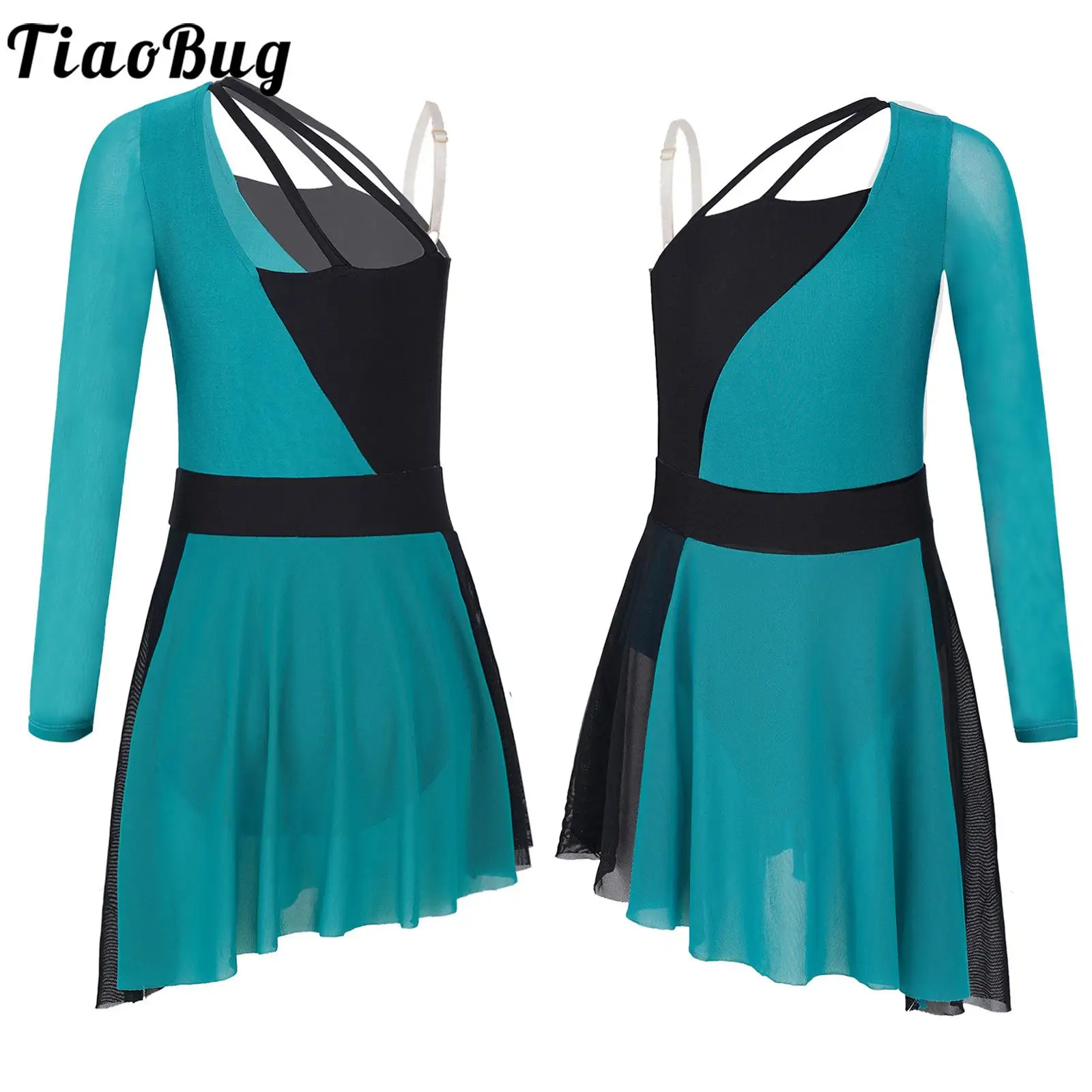 Tiaobug Kids Girls Patchwork Style One Side Long Sleeves Dance Dress Straps with Briefs Hollow Front Irregular Hem Skating Dress
Tiaobug Kids Girls Patchwork Style One Side Long Sleeves Dance Dress Straps with Briefs Hollow Front Irregular Hem Skating Dress