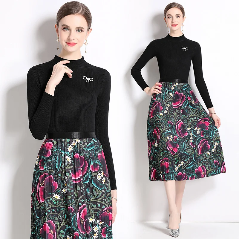 2023 New autumn Elegant Set Pleated Women's Dress Vintage Vestidos Knit Tops+Printed Skirt Two Piece set Female Party Dresses
2023 New autumn Elegant Set Pleated Women's Dress Vintage Vestidos Knit Tops+Printed Skirt Two Piece set Female Party Dresses