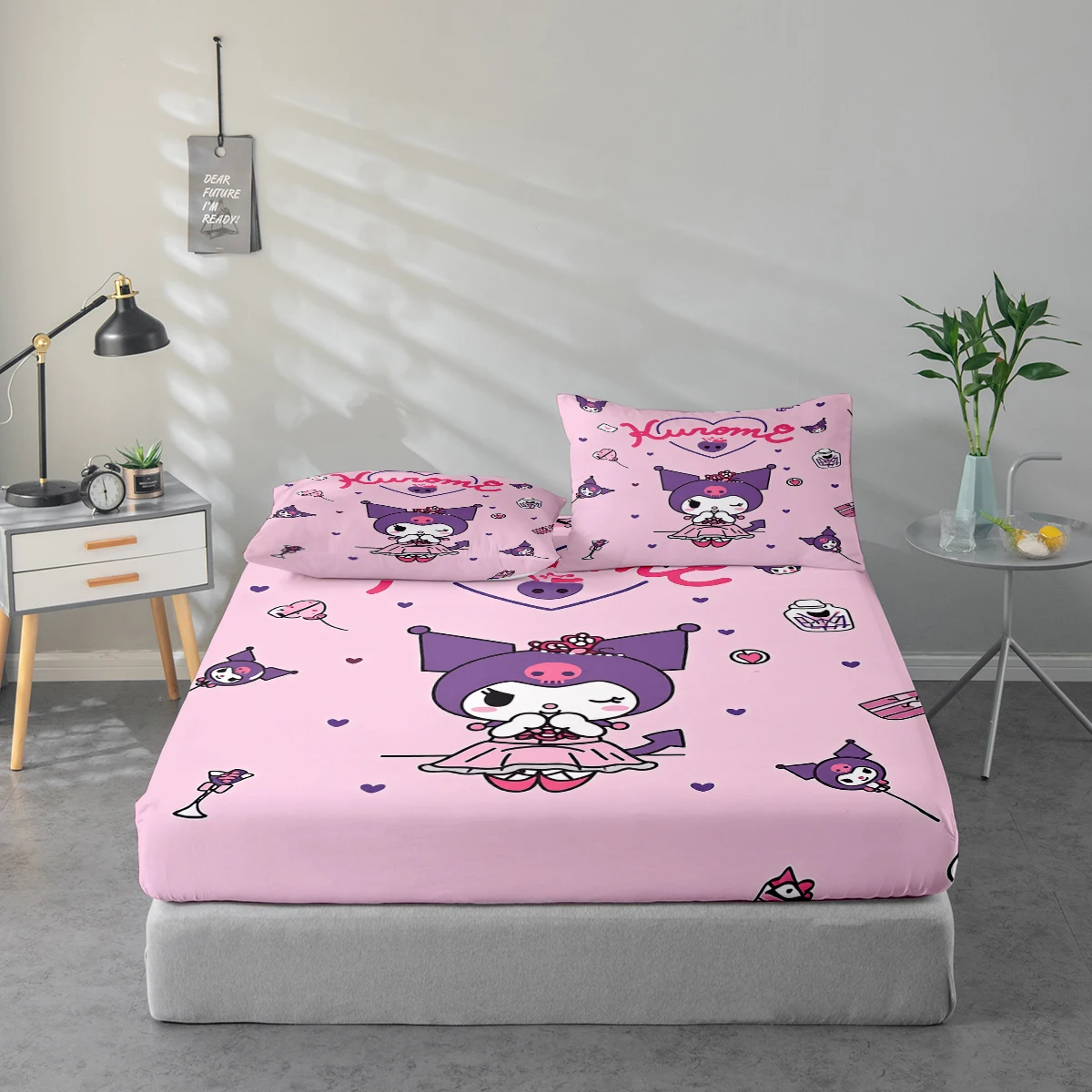 3-Piece High-Definition Digital Printed Bed Sheet Set Kuromi Large Floral Print Bed Sheet Set Includes 1 Fitted Sheet + 1/2 Pillowcase Suitable for Bedroom, Guest Room, Home Decoration Polyester Fiber Fitted Sheet + Pillowcase Ultra-Soft Bedding Thickened
3-Piece High-Definition Digital Printed Bed Sheet Set Kuromi Large Floral Print Bed Sheet Set Includes 1 Fitted Sheet + 1/2 Pillowcase Suitable for Bedroom, Guest Room, Home Decoration Polyester Fiber Fitted Sheet + Pillowcase Ultra-Soft Bedding Thickened