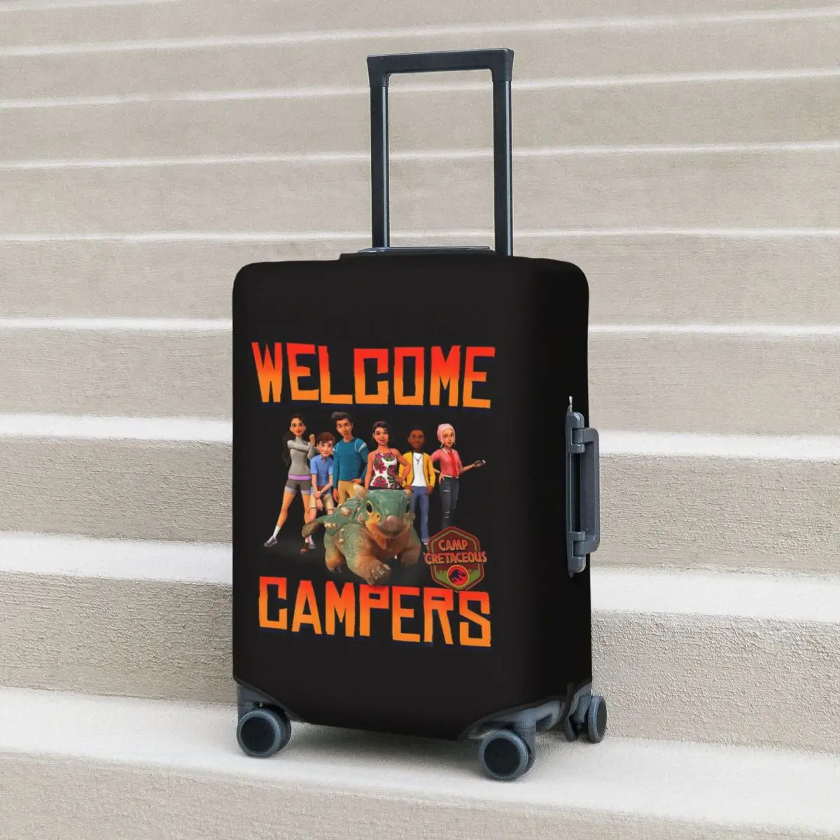 Jurassic World Camp Cretaceous Welcome Campers Group Suitcase Cover Protection Elastic Trip Luggage Protector Covers 18-32 Inch
Jurassic World Camp Cretaceous Welcome Campers Group Suitcase Cover Protection Elastic Trip Luggage Protector Covers 18-32 Inch