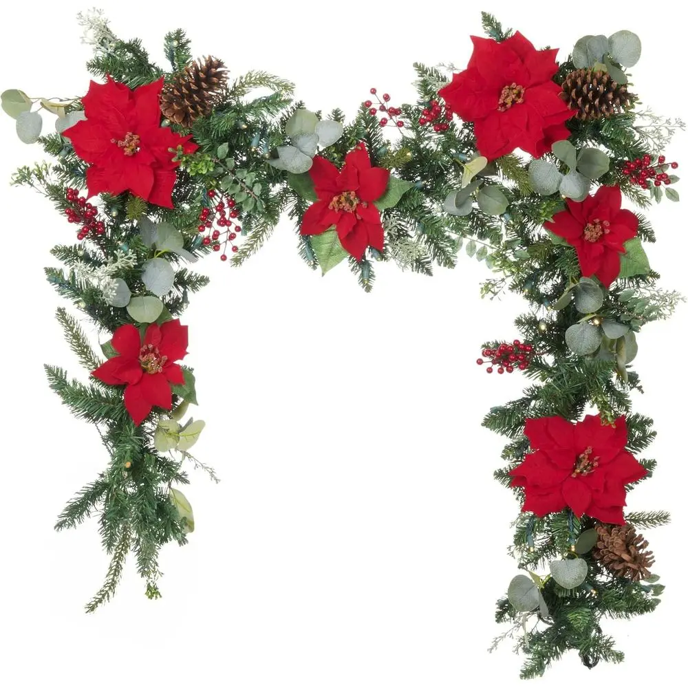 Artificial Christmas Garland Poinsettia. Battery Powered Pre Lit 100 LED Lights
Artificial Christmas Garland Poinsettia. Battery Powered Pre Lit 100 LED Lights