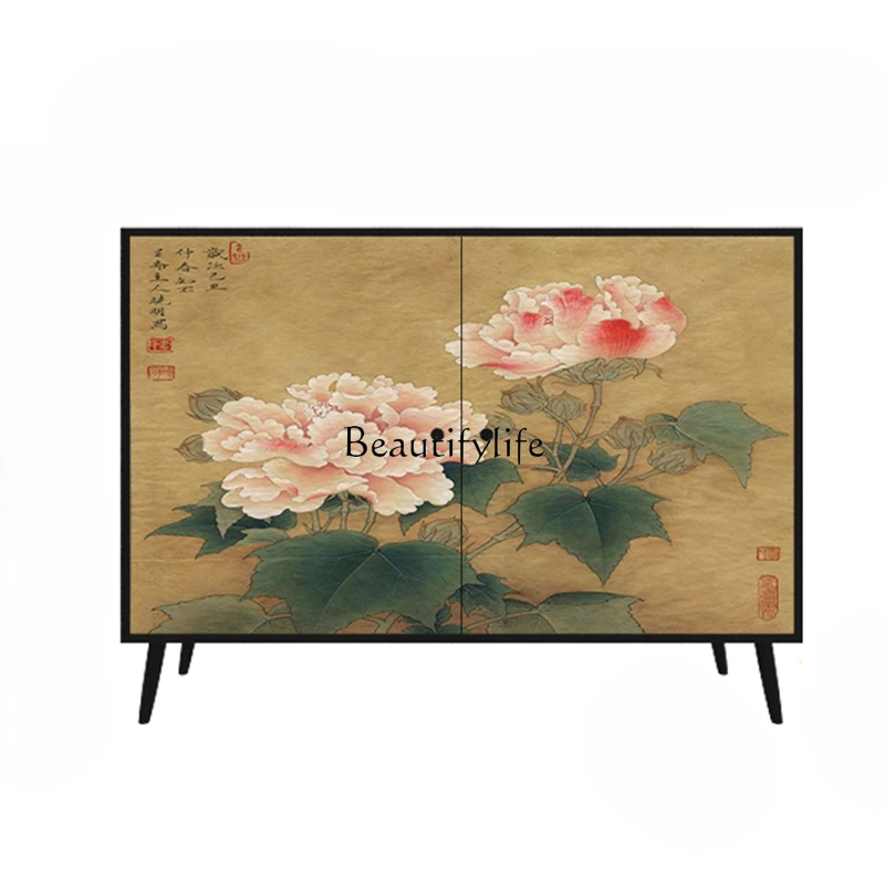 Vintage peony dining side tea room storage living room household entrance solid wood locker
Vintage peony dining side tea room storage living room household entrance solid wood locker