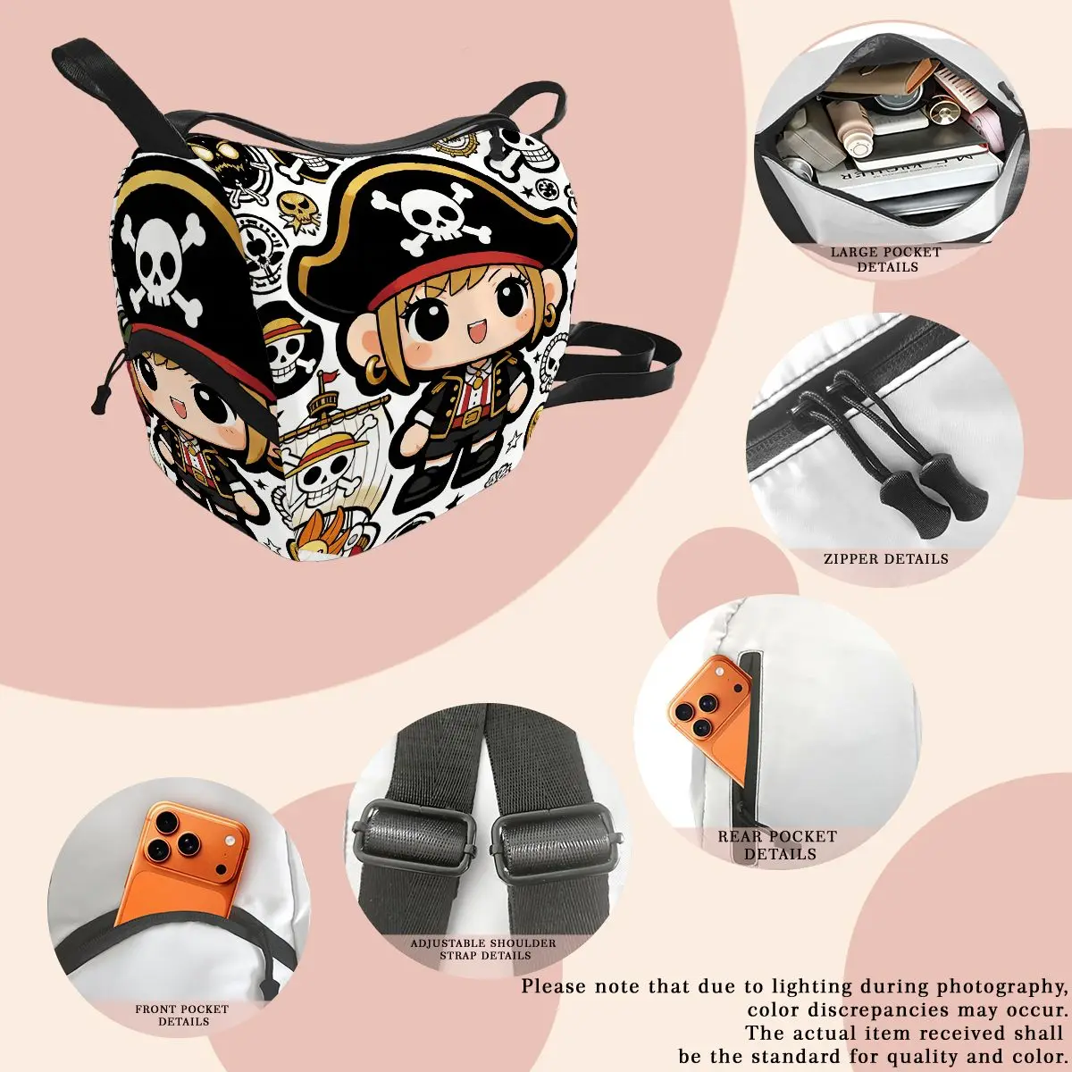 Trendy Pirate Skull Cartoon Girl Convertible Backpack Shoulder Bag, 2-in-1 Lightweight Crossbody Bag, Anime Inspired Fashion Bag
Trendy Pirate Skull Cartoon Girl Convertible Backpack Shoulder Bag, 2-in-1 Lightweight Crossbody Bag, Anime Inspired Fashion Bag