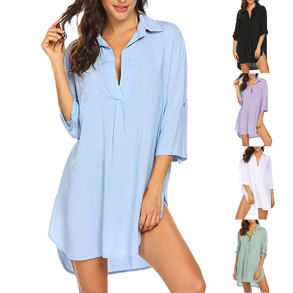 Deep V Neck Fashion Beach Sun Protection Cover Up Swimsuit Chiffon Shirt Dress Long Sleeve Female Fashion Ruffled Shirts Blouses
Deep V Neck Fashion Beach Sun Protection Cover Up Swimsuit Chiffon Shirt Dress Long Sleeve Female Fashion Ruffled Shirts Blouses