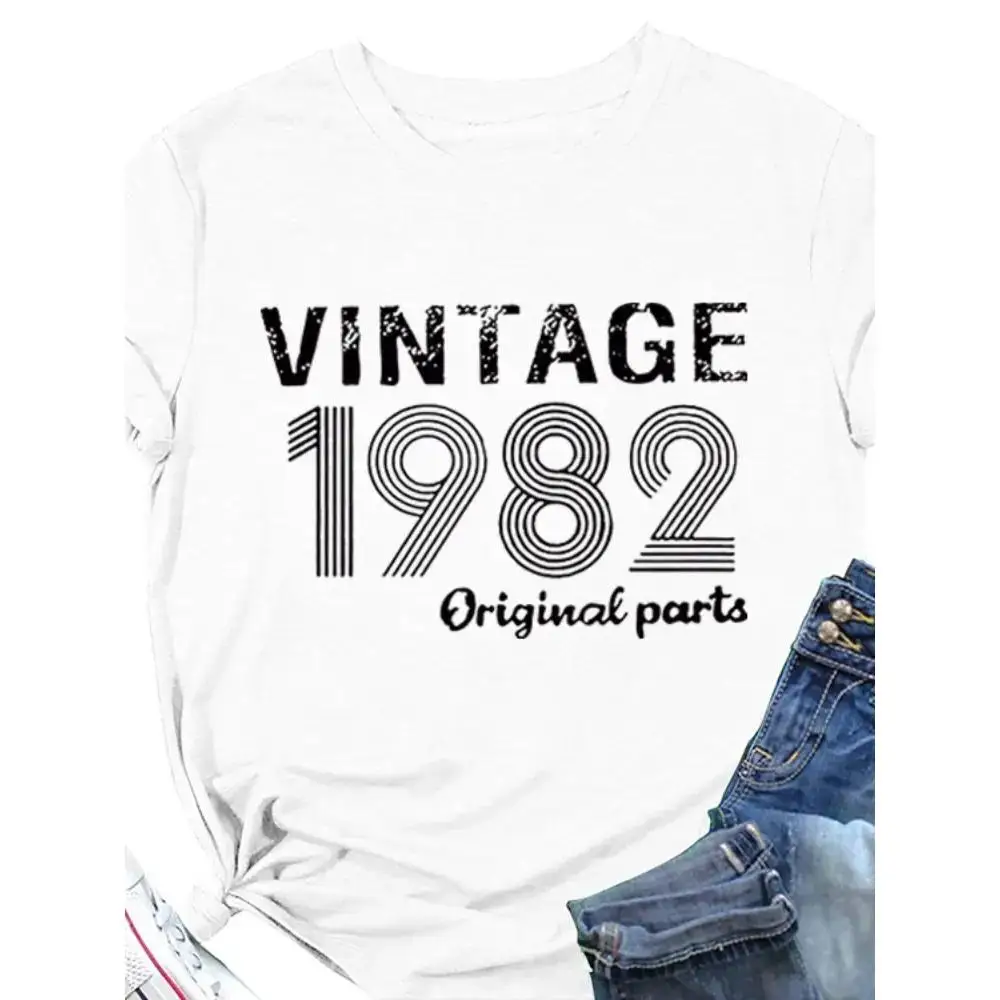 Vintage 1982 Original Print Women T Shirt Short Sleeve O Neck Loose Women Tshirt Ladies Tee Shirt Tops
Vintage 1982 Original Print Women T Shirt Short Sleeve O Neck Loose Women Tshirt Ladies Tee Shirt Tops