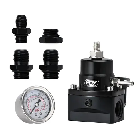 PQY Adjustable Fuel Pressure Regulator with Oil Gauge & AN8 Feed Fitting & AN6 Return Line Fitting & AN8 End Cap