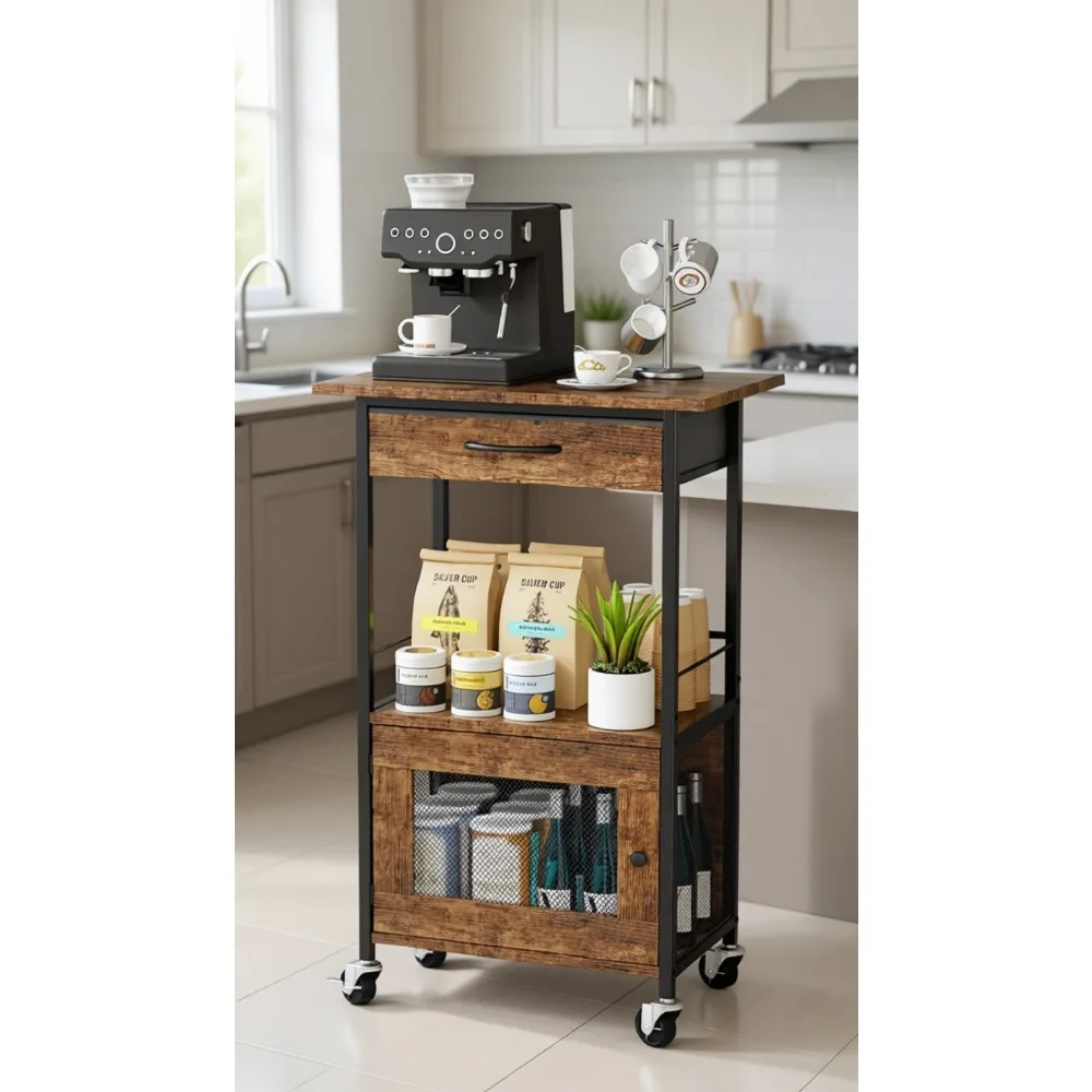 Rolling Coffee Bar Cabinet with Storage Drawer and Door Small Kitchen Stand for Microwave Apartment Living Room Entryway
Rolling Coffee Bar Cabinet with Storage Drawer and Door Small Kitchen Stand for Microwave Apartment Living Room Entryway