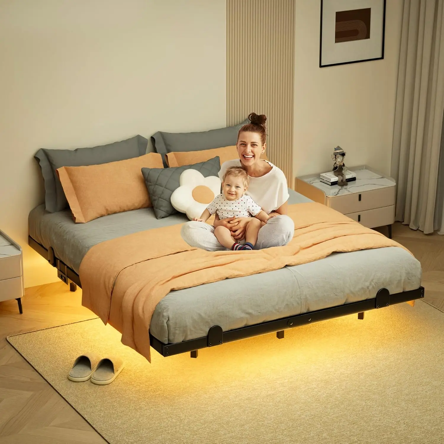Bed Frame Queen Size with Smart LED Lights and Charging Station - Modern LED Bed Frame with Lights, Floating Beds, Easy
Bed Frame Queen Size with Smart LED Lights and Charging Station - Modern LED Bed Frame with Lights, Floating Beds, Easy