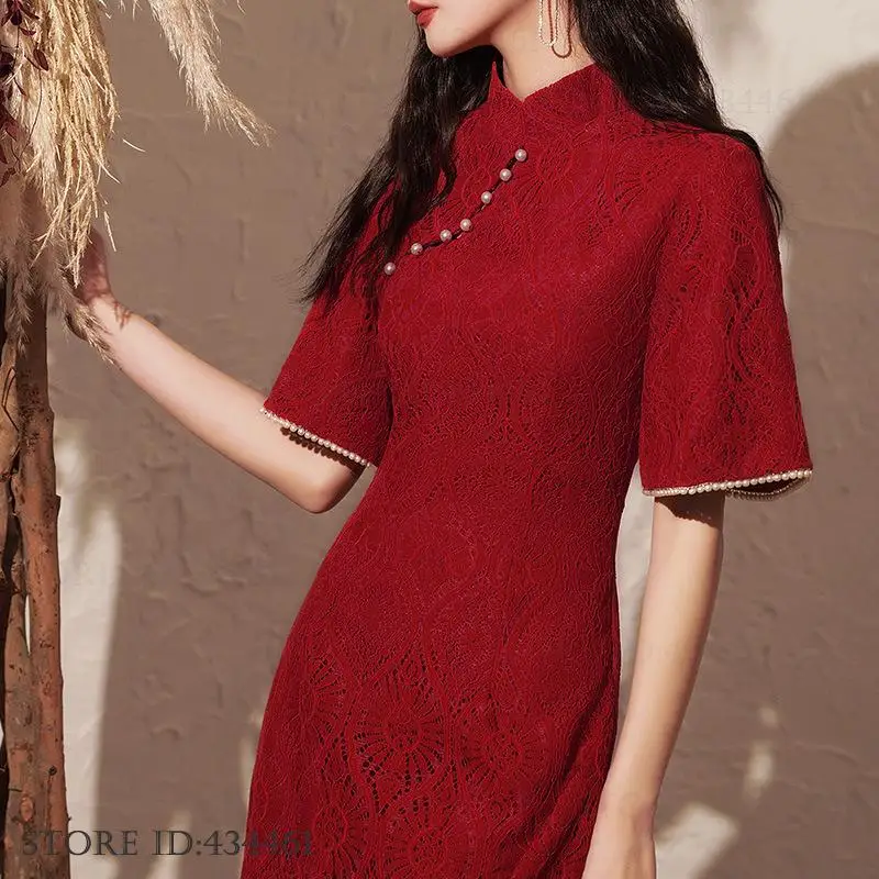Chinese Style Female Cheongsam Bride Wedding Dress Sexy Lace Qipao Evening Party Dress Prom Dresses Elegant Beads Formal Dress
Chinese Style Female Cheongsam Bride Wedding Dress Sexy Lace Qipao Evening Party Dress Prom Dresses Elegant Beads Formal Dress