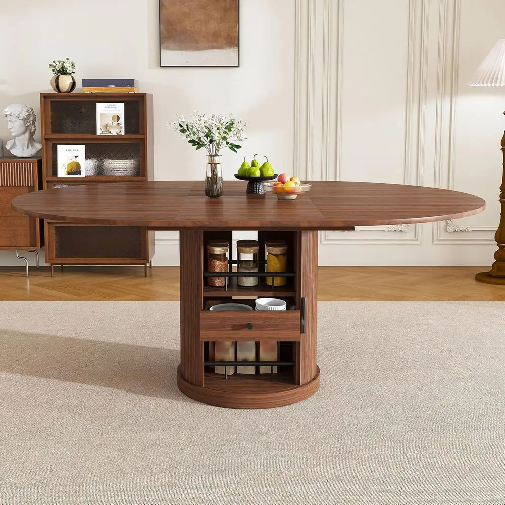 Expandable Round Dining Table with Storage, Walnut Pedestal Base, Seats 4-6, Space-Saving Oval Kitchen Table with 2-Tier Shelf
Expandable Round Dining Table with Storage, Walnut Pedestal Base, Seats 4-6, Space-Saving Oval Kitchen Table with 2-Tier Shelf
