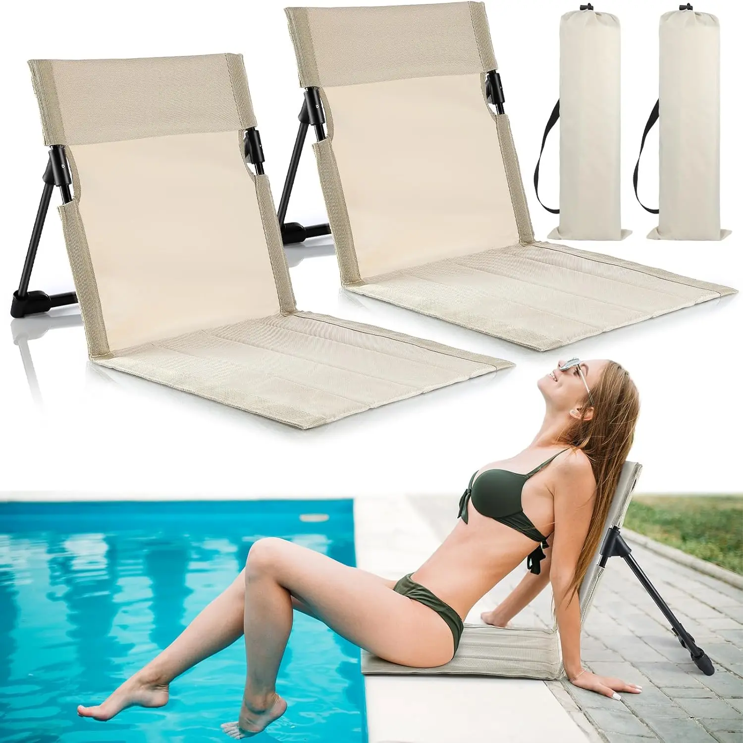 2 Pcs Foldable Pool Chairs, Portable Beach & Poolside Seat, Lightweight Folding Chair for Camping, Picnic, Lawn (Light Beige)
2 Pcs Foldable Pool Chairs, Portable Beach & Poolside Seat, Lightweight Folding Chair for Camping, Picnic, Lawn (Light Beige)