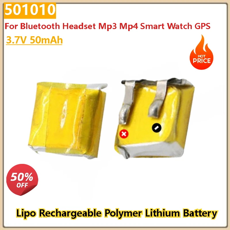 Battery 501010 for Bluetooth Headset Mp3 Mp4 Smart Watch GPS Li Po Cell 3.7V 50mAh
Battery 501010 for Bluetooth Headset Mp3 Mp4 Smart Watch GPS Li Po Cell 3.7V 50mAh