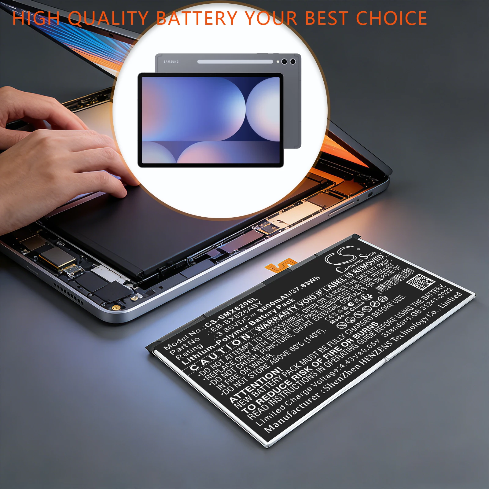 Cameron Sino 3.86V 9800mAh Tablet Battery EB-BX828ABE EB-BX828ABY for Samsung Galaxy Tab S10+ SM-X620 S10 FE+ SM-X626 SM-X820
Cameron Sino 3.86V 9800mAh Tablet Battery EB-BX828ABE EB-BX828ABY for Samsung Galaxy Tab S10+ SM-X620 S10 FE+ SM-X626 SM-X820