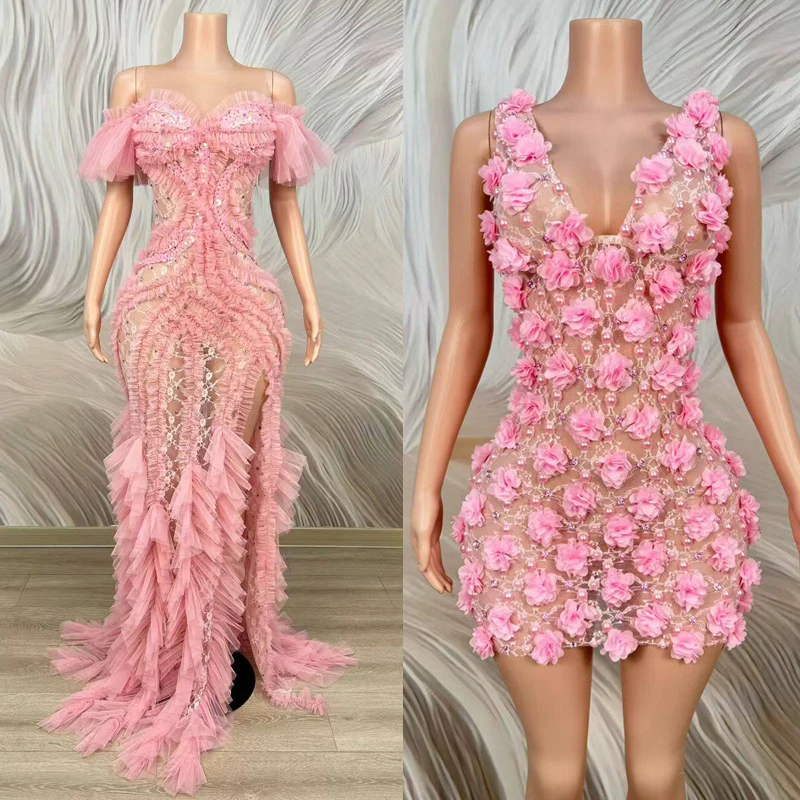Pink Sequins Mesh Evening Dress Women'S Pearls Flower Celebrate Festival Outfits Party Gown Stage Catwalk Costumes XS11503
Pink Sequins Mesh Evening Dress Women'S Pearls Flower Celebrate Festival Outfits Party Gown Stage Catwalk Costumes XS11503