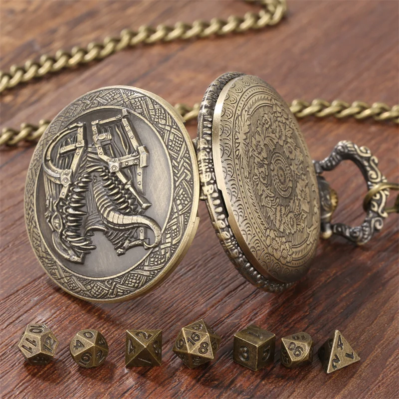 7 pieces Metal Mini Size Polyhedral Dice with Bronze Tongue Treasure Chest Pocket Watch Case Pendant Chain with Gift Bag
7 pieces Metal Mini Size Polyhedral Dice with Bronze Tongue Treasure Chest Pocket Watch Case Pendant Chain with Gift Bag