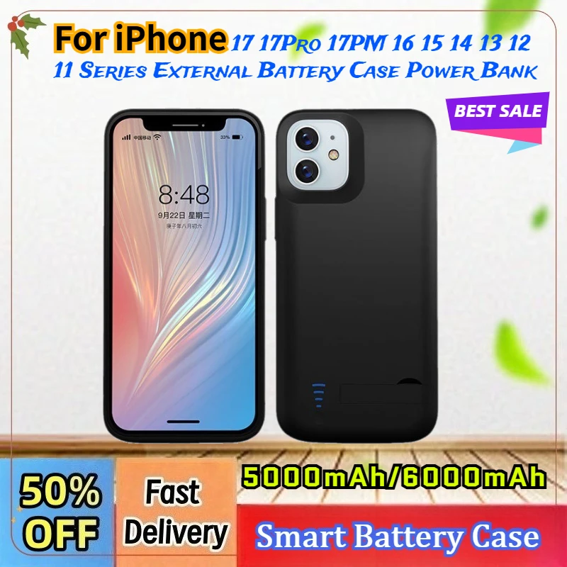 5000mAh/6000mAh Portable Battery Charger Case for iPhone 17 17Pro 17PM 16 15 14 13 12 11 Series External Battery Case Power Bank
5000mAh/6000mAh Portable Battery Charger Case for iPhone 17 17Pro 17PM 16 15 14 13 12 11 Series External Battery Case Power Bank
