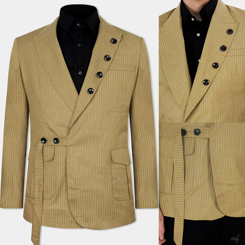 Pinstriped Men's Wedding Suit Blazers Peaked Lapel Single Breasted Tuxedos Jacket For Male Groom Wear Only Coat Customized
Pinstriped Men's Wedding Suit Blazers Peaked Lapel Single Breasted Tuxedos Jacket For Male Groom Wear Only Coat Customized