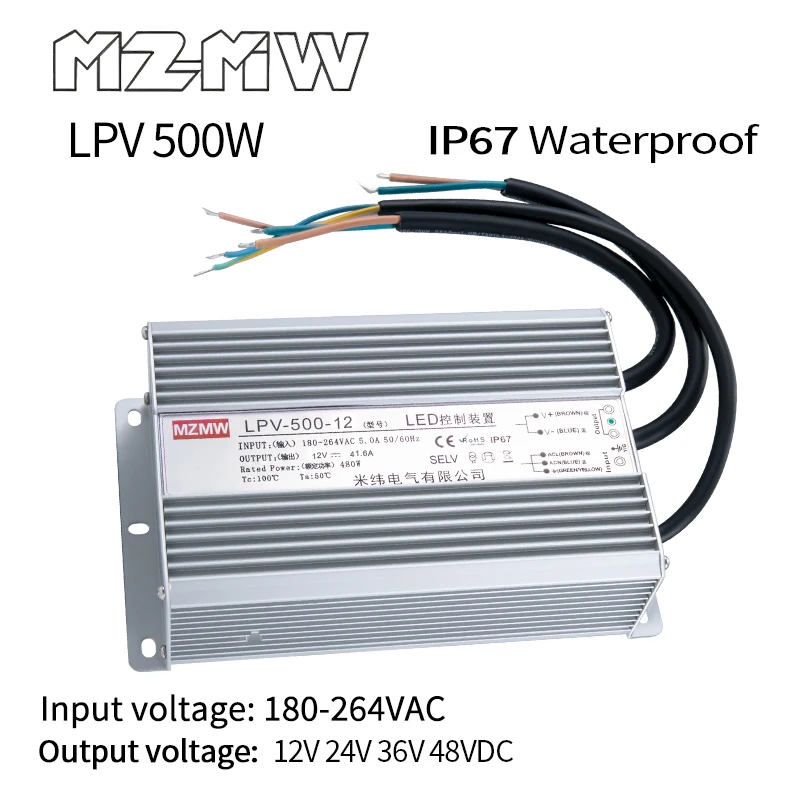 LPV Series IP67 Waterproof Switching Power Supply 500W 180-264VAC AC To DC 12V 24V 36V 48VDC LED Strip Industrial Drive SMPS
LPV Series IP67 Waterproof Switching Power Supply 500W 180-264VAC AC To DC 12V 24V 36V 48VDC LED Strip Industrial Drive SMPS