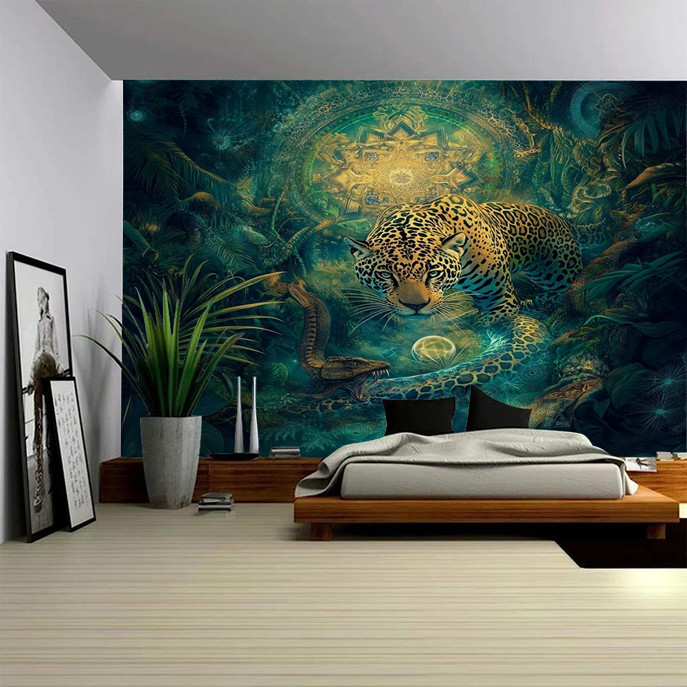 Psychedelic leopard tropical forest leopard background decoration tapestry home background wall decoration tape
Psychedelic leopard tropical forest leopard background decoration tapestry home background wall decoration tape