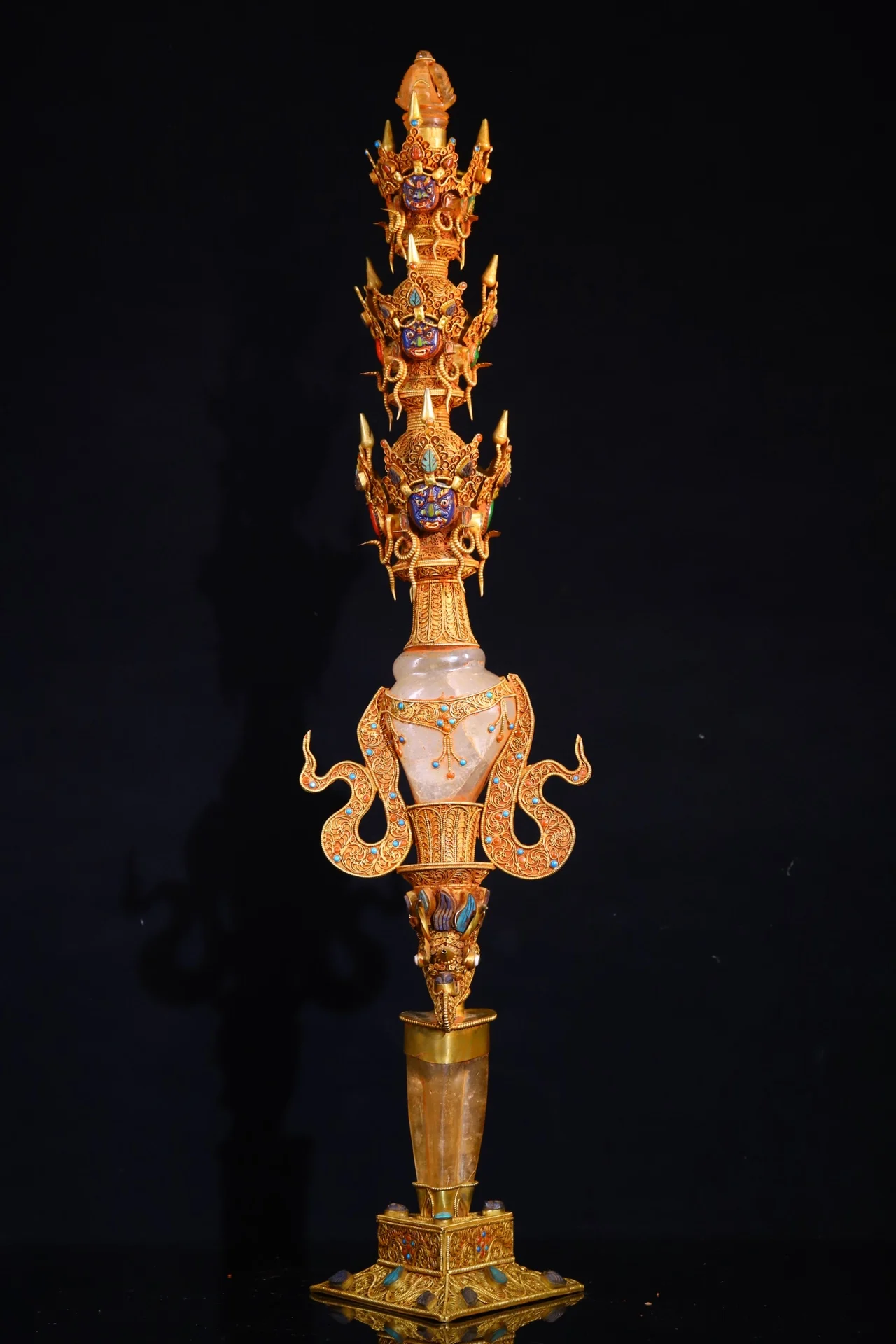 28"Tibetan Temple Collection Old Natural Crystal Tibetan Silver Mosaic Gem Three-layer Buddha Head Conch Dorje Vajra Phurpa
28"Tibetan Temple Collection Old Natural Crystal Tibetan Silver Mosaic Gem Three-layer Buddha Head Conch Dorje Vajra Phurpa