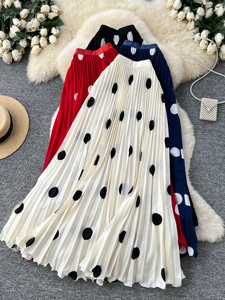 Винтажная женская юбка в горошек с высокой талией, А-силуэт, плиссированная, струящаяся, для офиса, легкая, длинная
Винтажная женская юбка в горошек с высокой талией, А-силуэт, плиссированная, струящаяся, для офиса, легкая, длинная