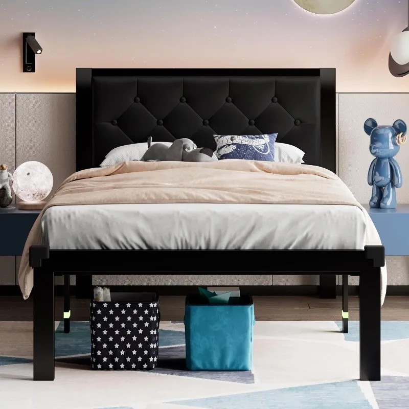 Twin Size Metal Bed Frame with Faux Leather Button Tufted Headboard, Heavy-Duty Platform Bed Frame with 12" Storage, Steel Slats
Twin Size Metal Bed Frame with Faux Leather Button Tufted Headboard, Heavy-Duty Platform Bed Frame with 12" Storage, Steel Slats