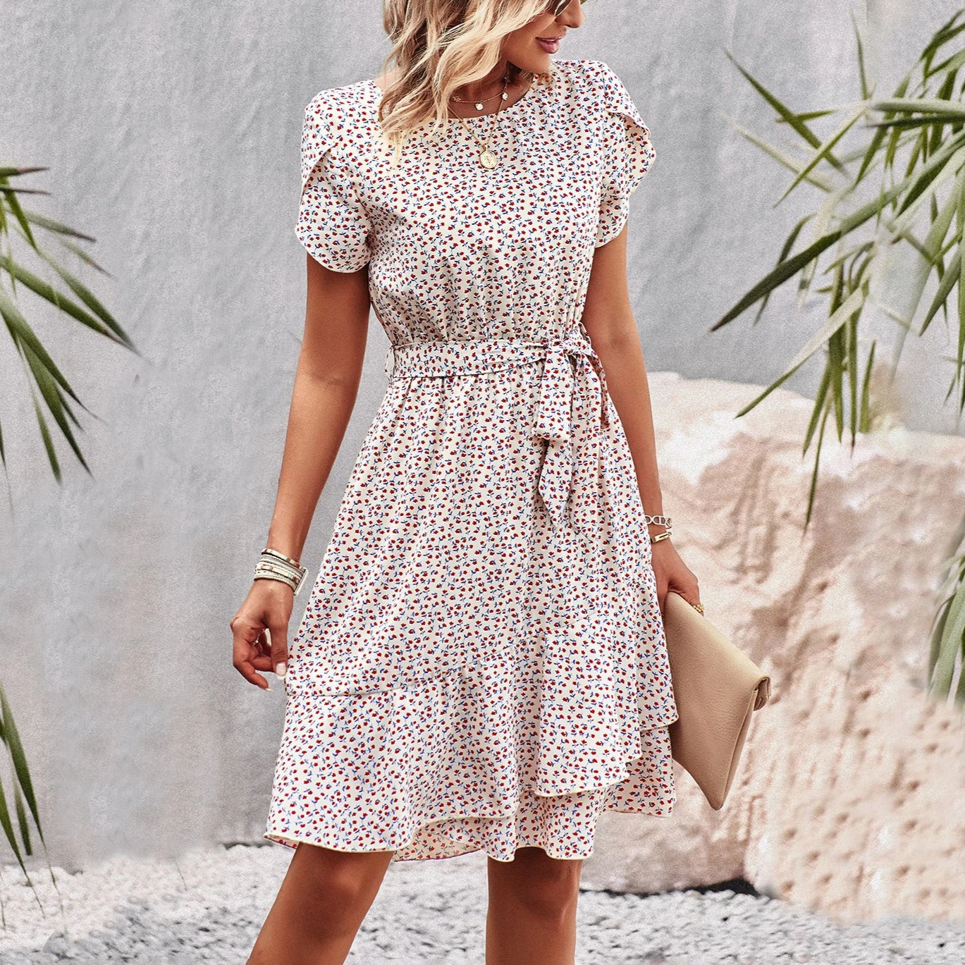 Vintage Temperament Lace-up Round Neck Dress Fashion Print High Waist Casual Womens Dresses Summer Loose Holiday Beach Dress
Vintage Temperament Lace-up Round Neck Dress Fashion Print High Waist Casual Womens Dresses Summer Loose Holiday Beach Dress