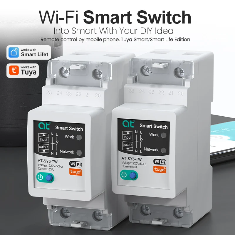 Умный автоматический выключатель Tuya WiFi 63A с защитой от перенапряжения и пониженного напряжения, функцией автоматического повторного включения, измерением параметров и управлением через приложение ATELE
Умный автоматический выключатель Tuya WiFi 63A с защитой от перенапряжения и пониженного напряжения, функцией автоматического повторного включения, измерением параметров и управлением через приложение ATELE