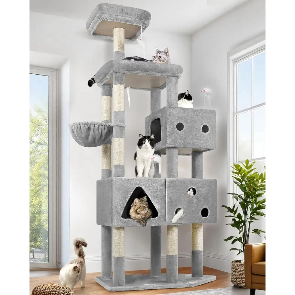 81-inch Tall XXL Heavy Duty Cat Tree for Large Cats, 20 lbs Capacity, 3 Condos, 8 Scratching Posts, Light Grey
81-inch Tall XXL Heavy Duty Cat Tree for Large Cats, 20 lbs Capacity, 3 Condos, 8 Scratching Posts, Light Grey