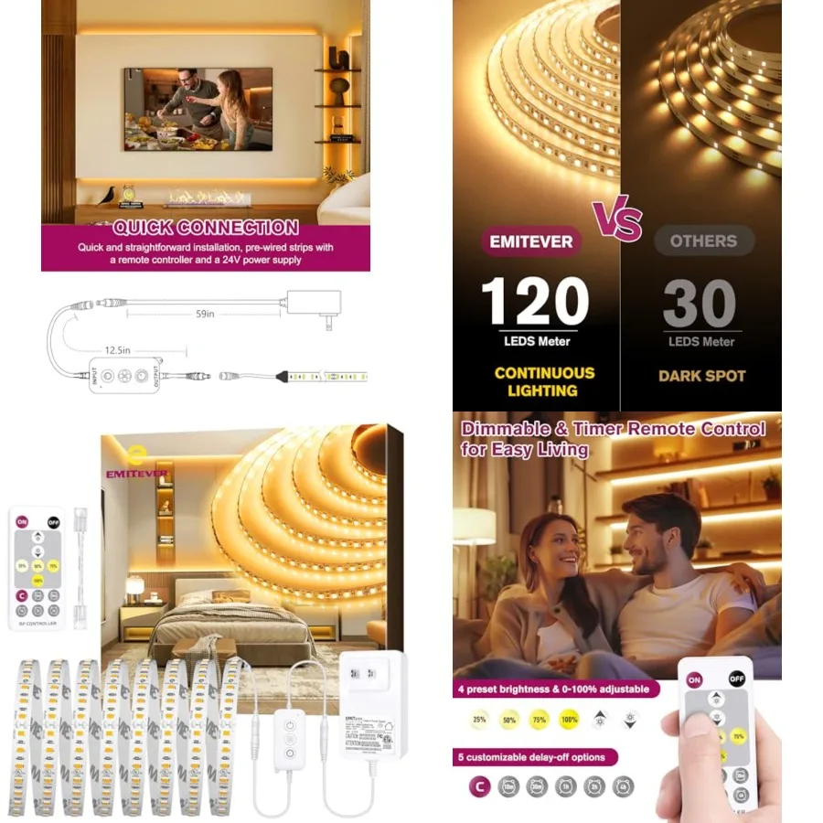 LED Strip Lights Kit Warm White with Remote and 24V Power Supply, Dimmable Tape Light, High Density 600LEDs, 240+LM/FT, CRI95+,
LED Strip Lights Kit Warm White with Remote and 24V Power Supply, Dimmable Tape Light, High Density 600LEDs, 240+LM/FT, CRI95+,
