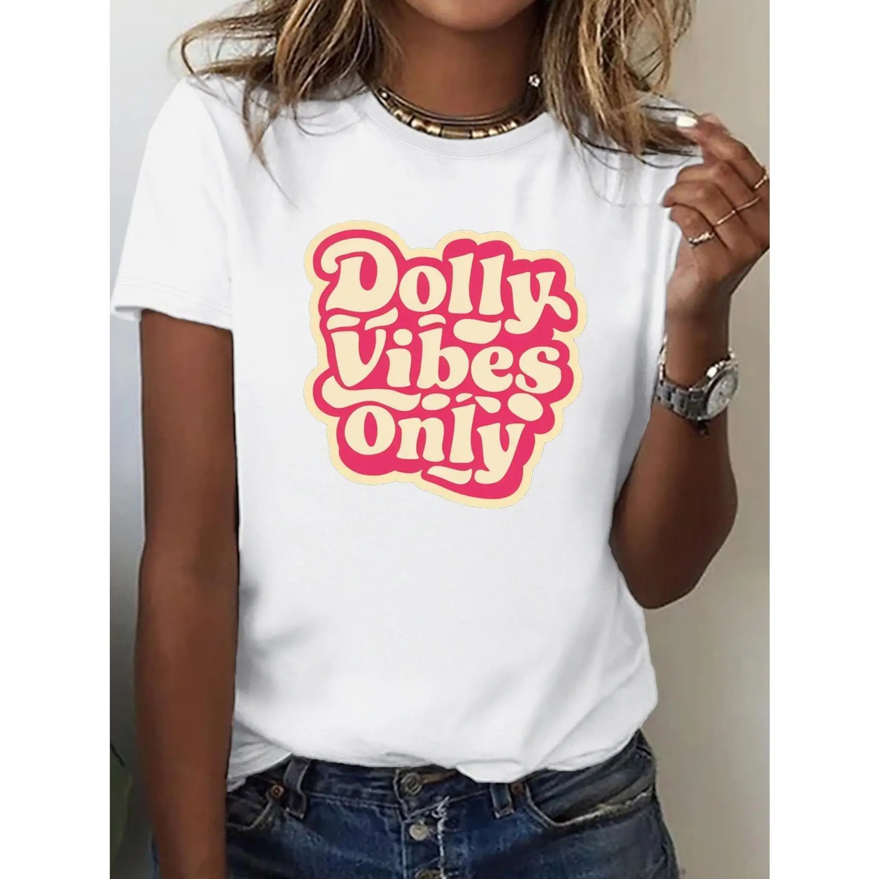 Dolly Vibes Only Print T-Shirt, Casual Crew Neck Short Sleeve T-Shirt For Spring & Summer, Women's Clothing
Dolly Vibes Only Print T-Shirt, Casual Crew Neck Short Sleeve T-Shirt For Spring & Summer, Women's Clothing