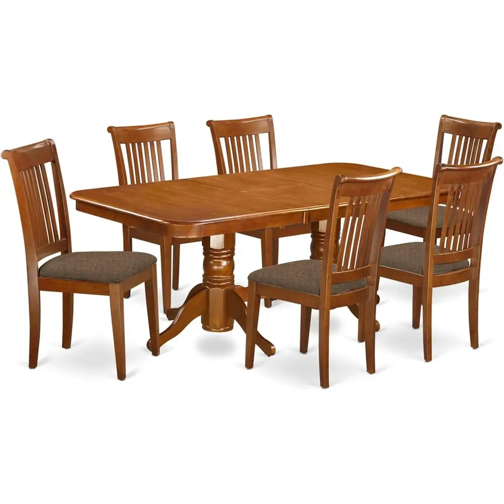7-Piece Wooden Dining Set with Linen Chairs, 40x78 Inch, Brown
7-Piece Wooden Dining Set with Linen Chairs, 40x78 Inch, Brown