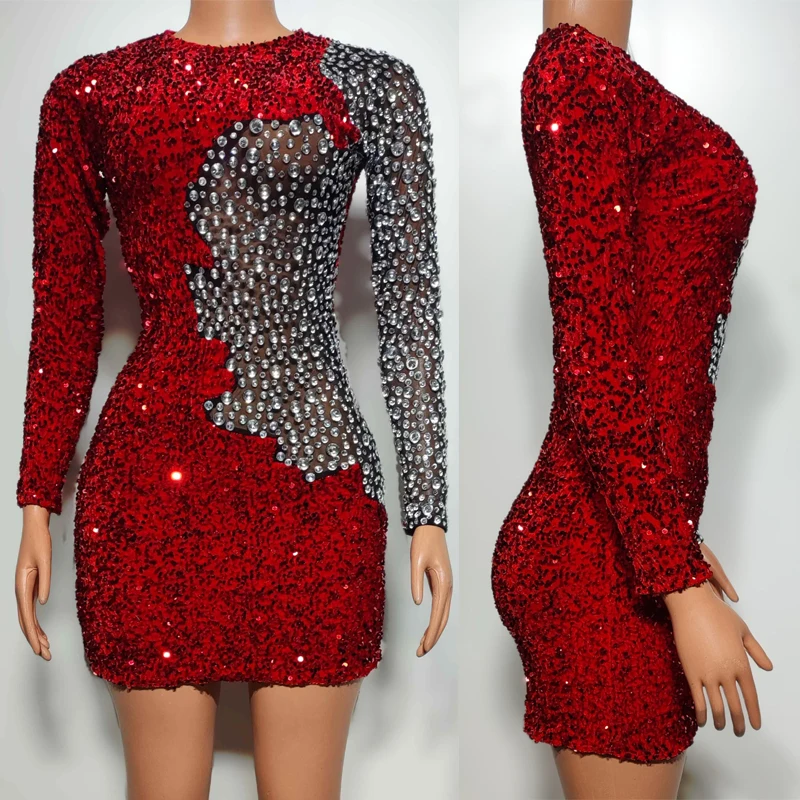 Red Sequins Silver Rhinestones Dress Women Mesh Singer Party Dresses Gogo Dance Costumes Stage Evening Prom Outfit XS7537
Red Sequins Silver Rhinestones Dress Women Mesh Singer Party Dresses Gogo Dance Costumes Stage Evening Prom Outfit XS7537