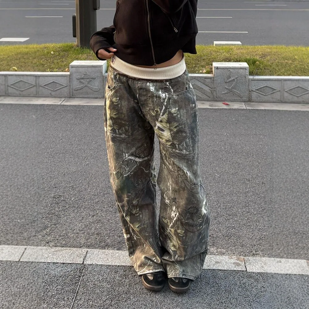 Camo Baggy Jeans Women's Loose Fit Y2K American Hot Girl Ribbed Waist Denim Pants Cotton Folded Spring Summer Autumn
Camo Baggy Jeans Women's Loose Fit Y2K American Hot Girl Ribbed Waist Denim Pants Cotton Folded Spring Summer Autumn