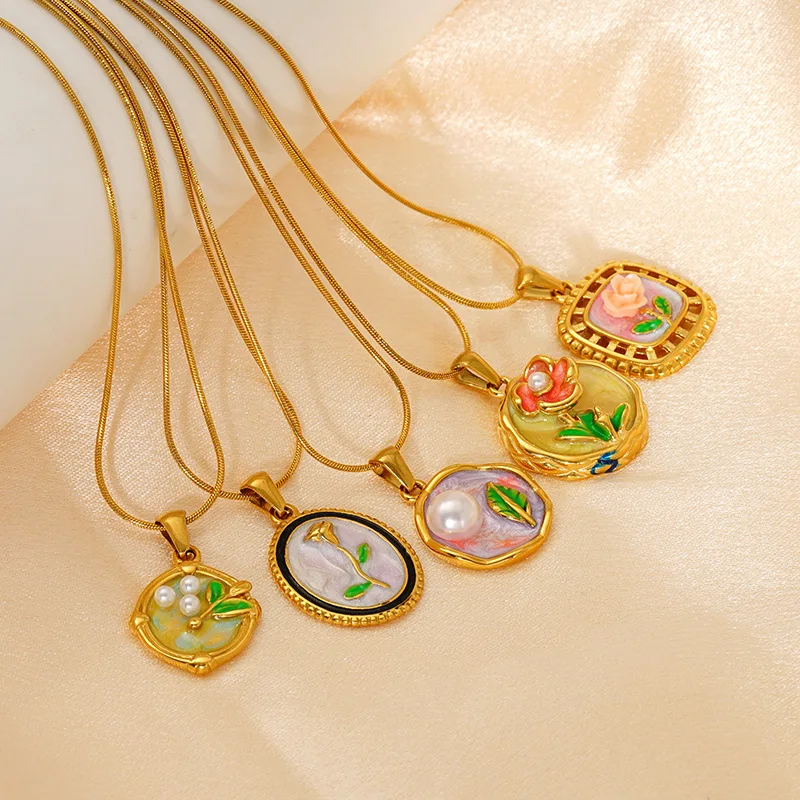 10Pcs Vintage Oil Painting Jewelry with Snake Chain Stainless Steel 18k Gold Plated Round Pendant Flower Necklace for Women
10Pcs Vintage Oil Painting Jewelry with Snake Chain Stainless Steel 18k Gold Plated Round Pendant Flower Necklace for Women