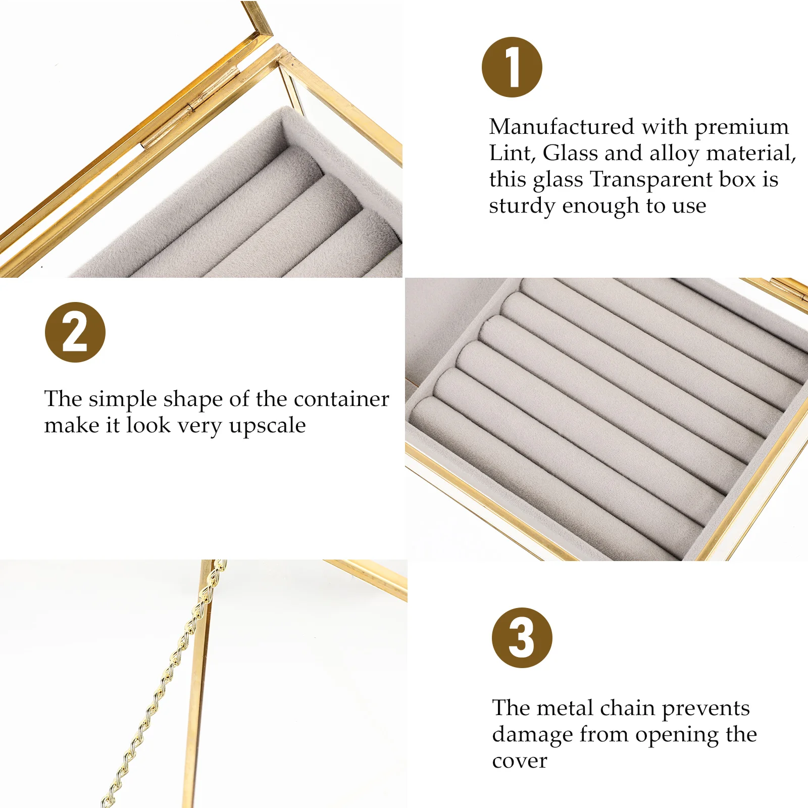 Clear Glass Jewelry Organizer Box Golden Frame Lint Tray Storage Container Desktop Holder Vintage Earrings Necklace Ring Box
Clear Glass Jewelry Organizer Box Golden Frame Lint Tray Storage Container Desktop Holder Vintage Earrings Necklace Ring Box