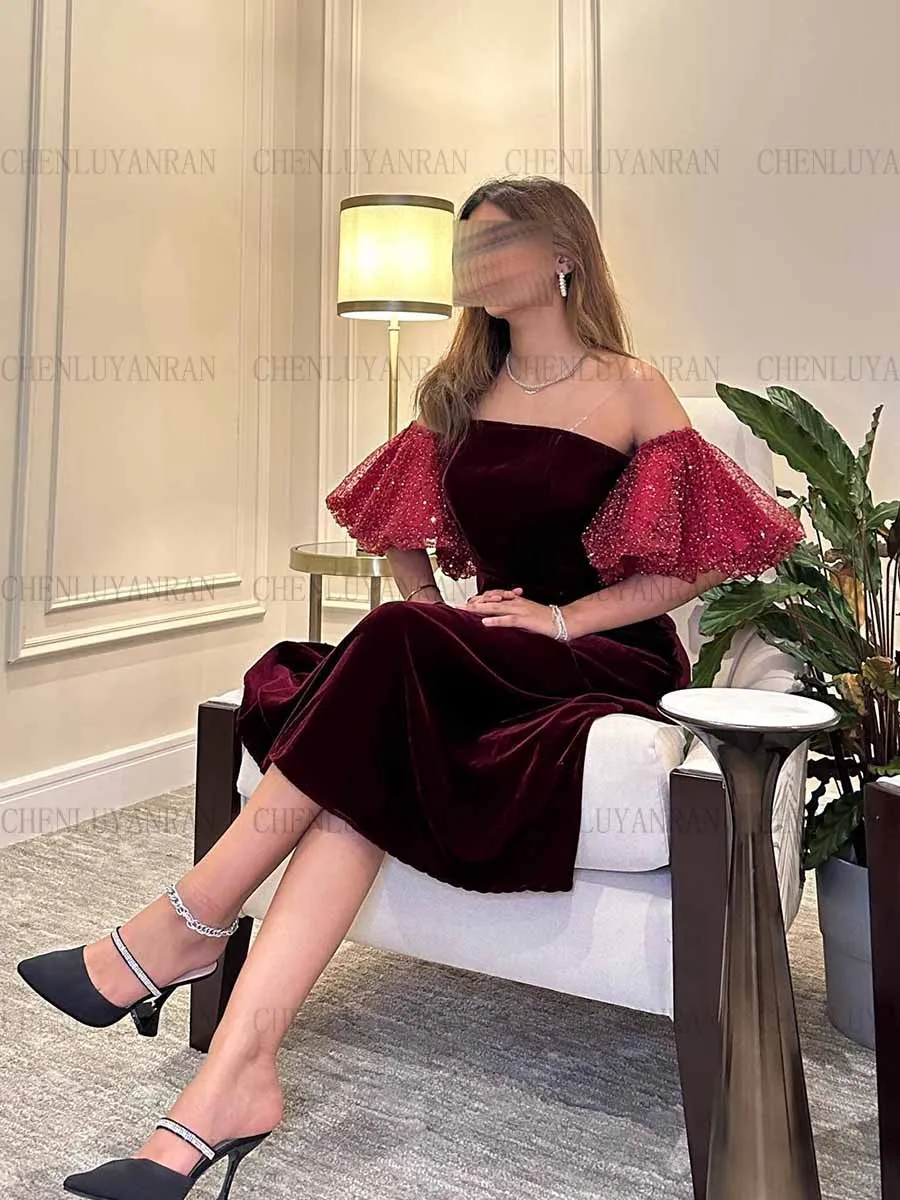 Simple Velour Formal Occasion Dresses 2023 Off-The-Shoulder Elegant Party Dress Tea-Length Sexy Evening Gowns فساتين السهرة
Simple Velour Formal Occasion Dresses 2023 Off-The-Shoulder Elegant Party Dress Tea-Length Sexy Evening Gowns فساتين السهرة
